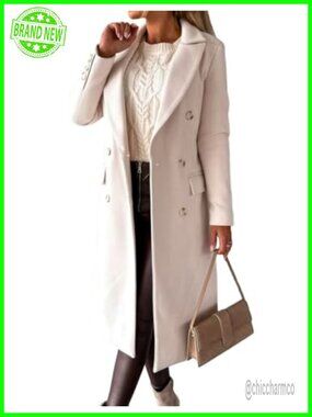 Wool Blend Double Breasted Peacoat Long Winter Trench Coat